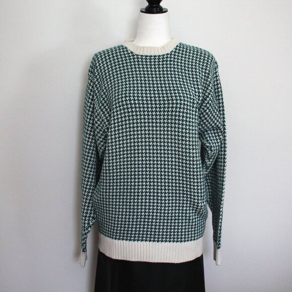 Vintage Green CLUB ROOM Pullover Sweater Slouchy Houndstooth Women's Large - Picture 1 of 6